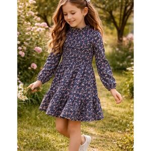 Polo Ralph Lauren Youth Girls Floral Smocked Dress Small 7 Blue Cottagecore Boho